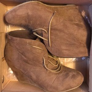 brown wedge booties